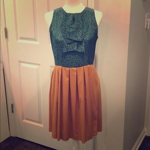 Mustard and teal polka dots ruffle top dress